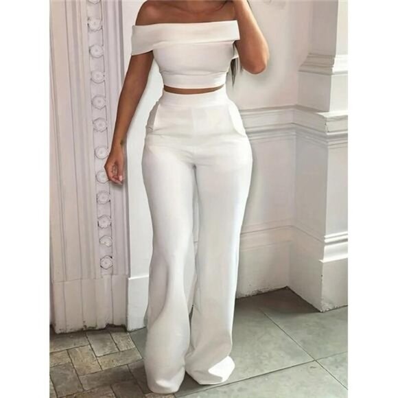 Women's Solid Color Off Shoulder Top And Pants Set